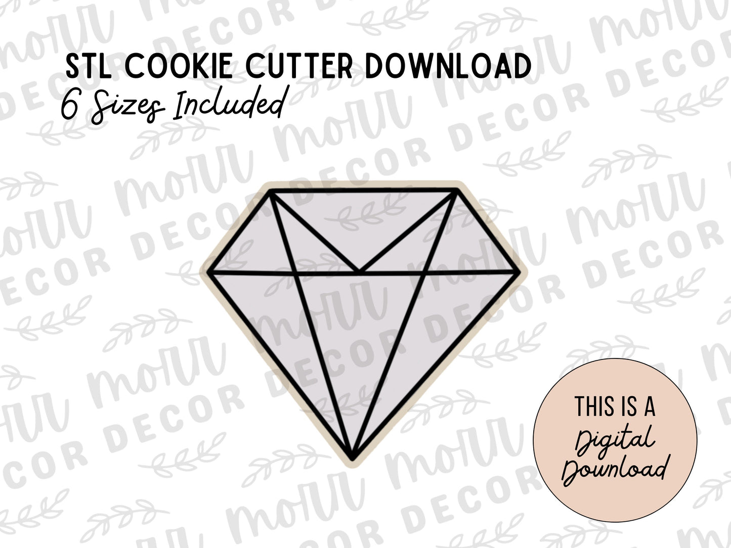 Diamond Cookie Cutter Digital Download | Wedding STL File Download | Bridal Shower Cutter File Download