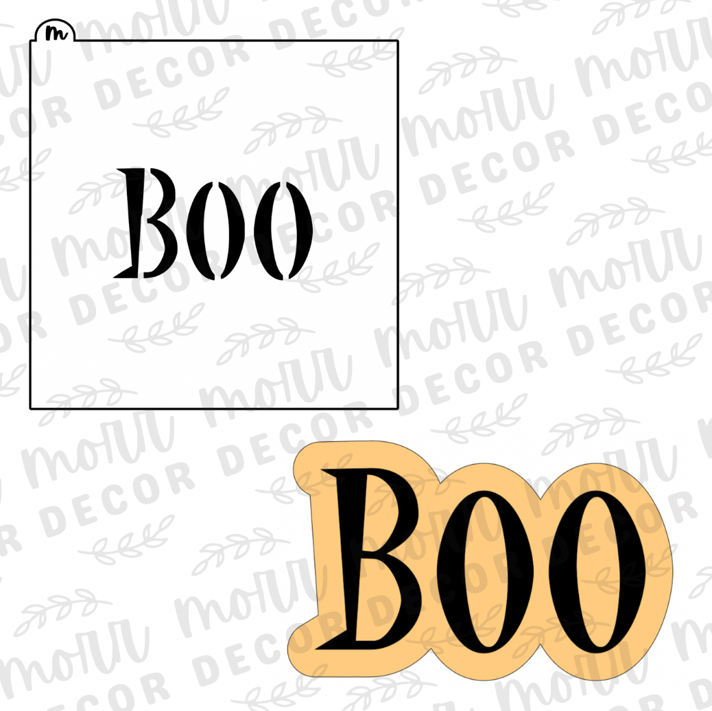 BOO Cookie Cutter + Cookie Stencil Combo