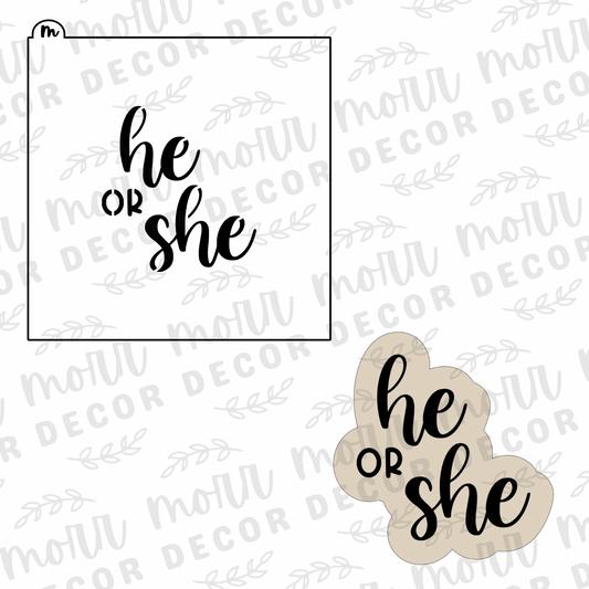 He or She Cookie Cutter + Cookie Stencil Combo