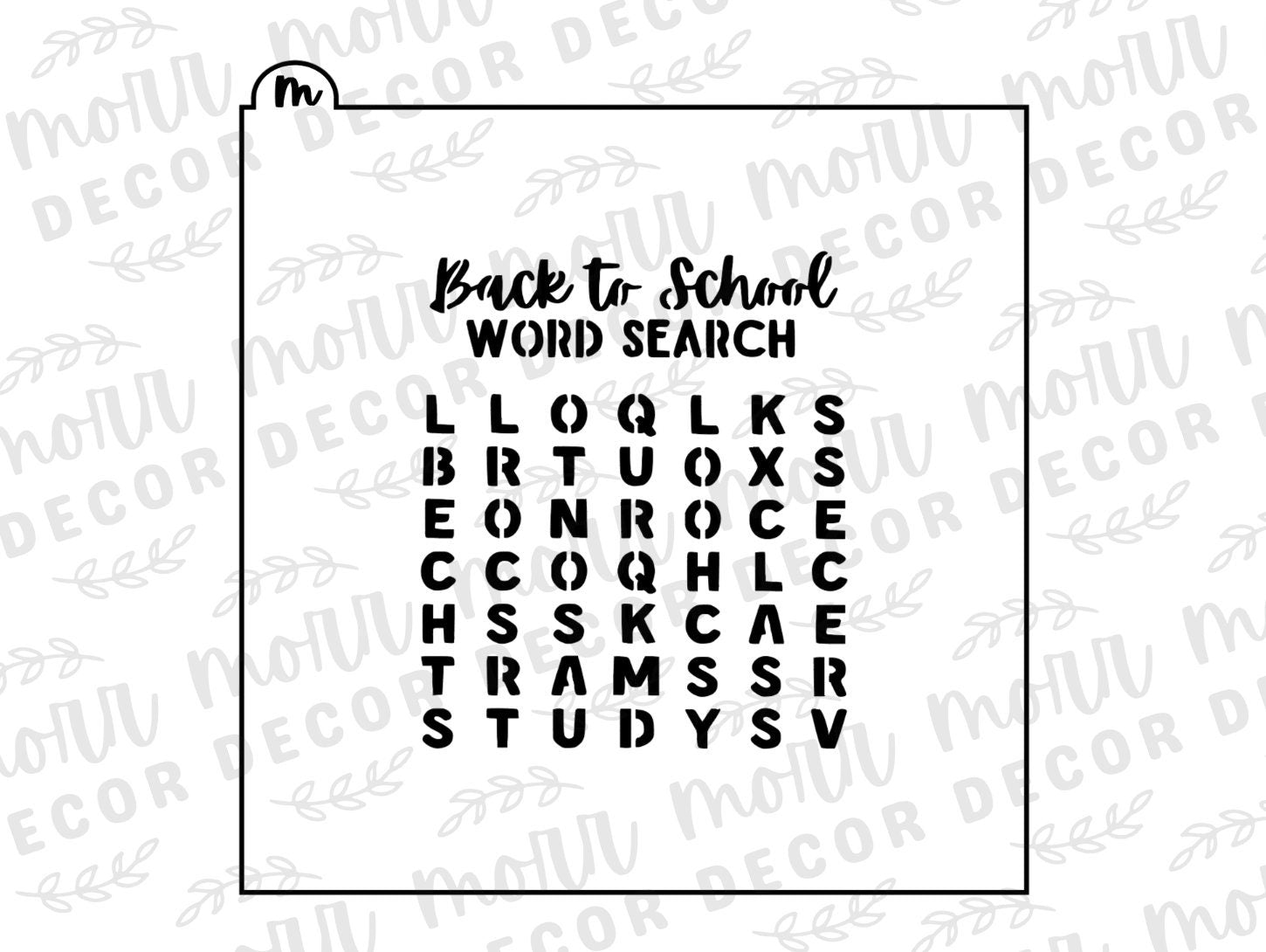 Back to School Word Search Cookie Stencil | Back to School Cookie Stencil | Teacher Appreciation Cookie Stencil | Word Search Cookie Stencil