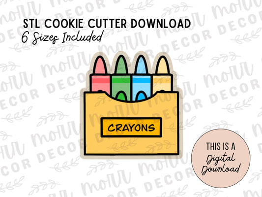 Crayon Box Cookie Cutter Digital Download | STL File Download | Back to School Cookie Cutter File Download
