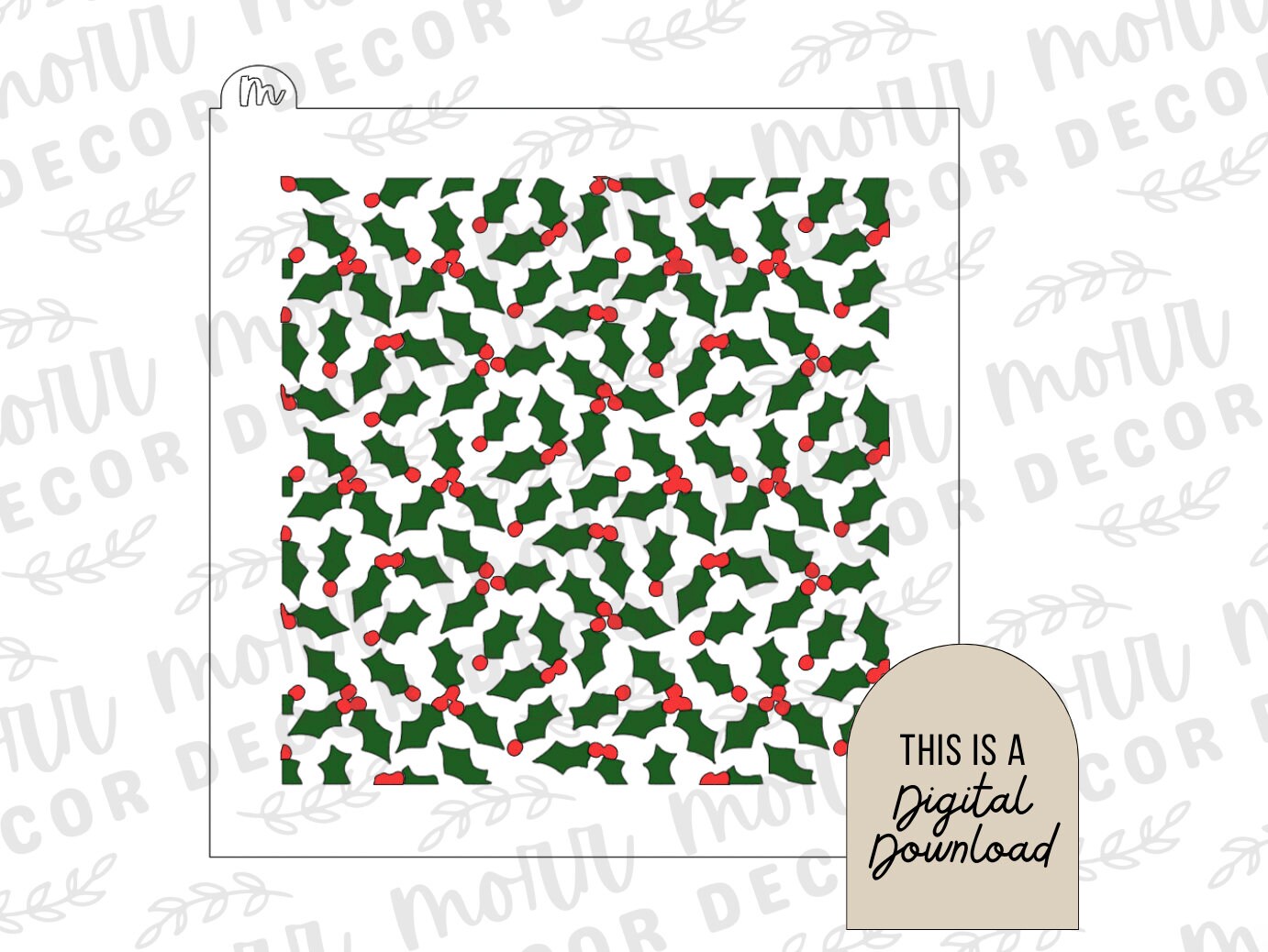 Holly + Ivy Cookie Stencil DIGITAL DOWNLOAD | Cookie Stencil Digital Download | Stencil SVG File