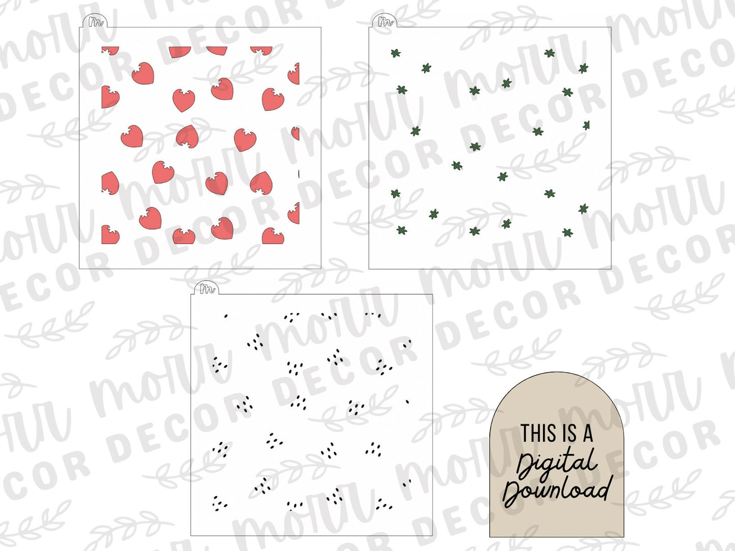 Strawberry 3-Part Cookie Stencil DIGITAL DOWNLOAD | Cookie Stencil Digital Download | Stencil SVG File