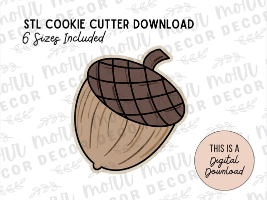 Acorn Cookie Cutter Digital Download | Fall STL File Download | Autumn Cookie Cutter File Download