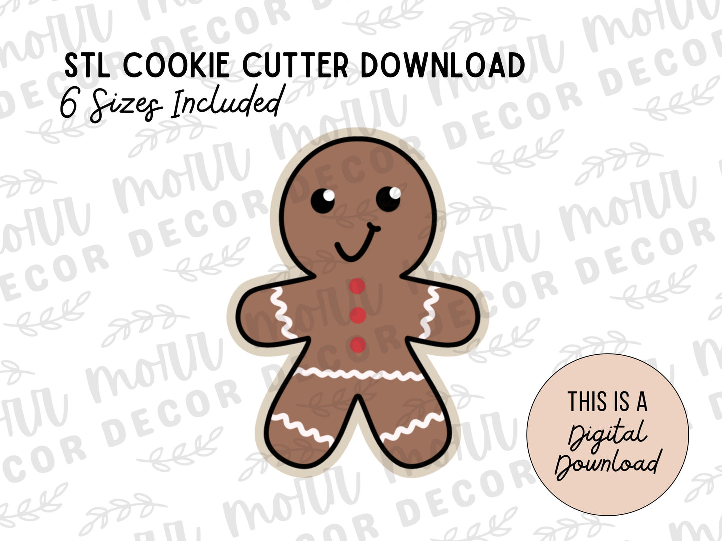 Gingerbread Man Cookie Cutter Digital Download | Christmas STL File Download | Holiday Cookie Cutter File Download