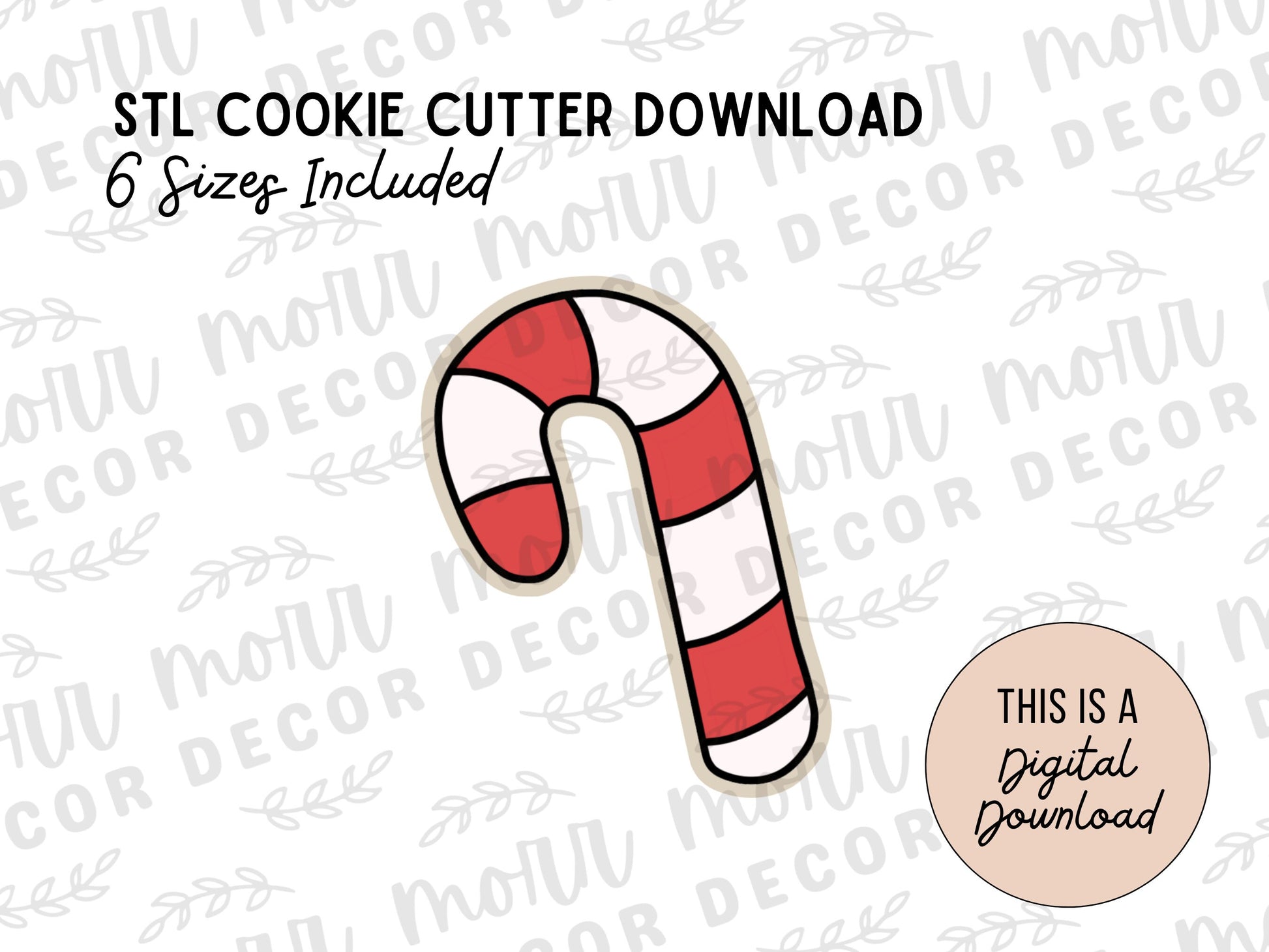 Candy Cane Cookie Cutter Digital Download | Christmas STL File Download | Holiday Cookie Cutter File Download