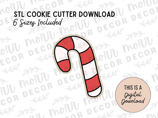 Candy Cane Cookie Cutter Digital Download | Christmas STL File Download | Holiday Cookie Cutter File Download