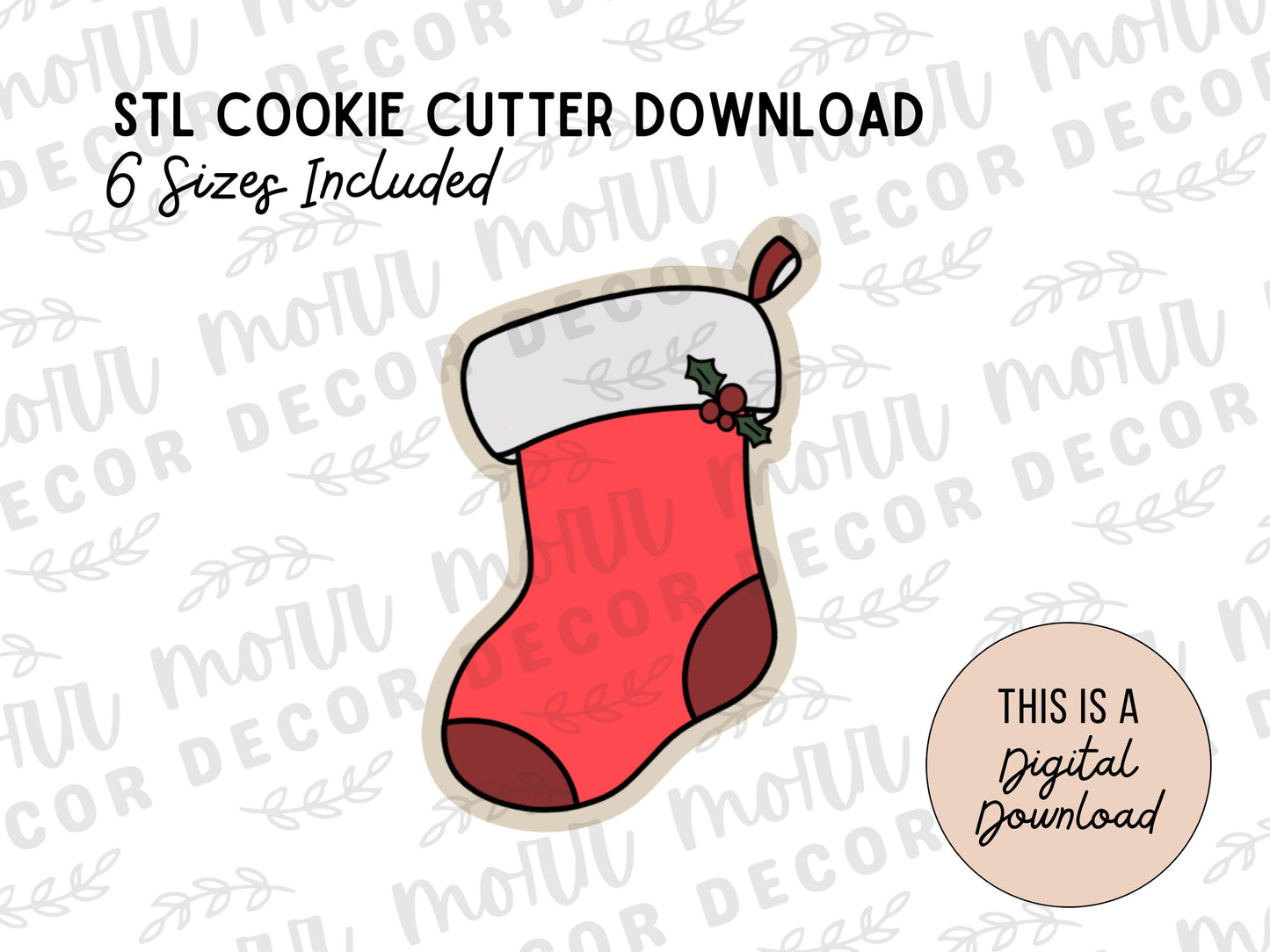 Stocking Cookie Cutter Digital Download | Christmas STL File Download | Holiday Cookie Cutter File Download