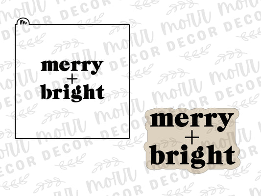 Merry and Bright Cookie Cutter + Cookie Stencil Combo  | Christmas Cookie Stencil | Christmas Cookie Cutter | M+B Text