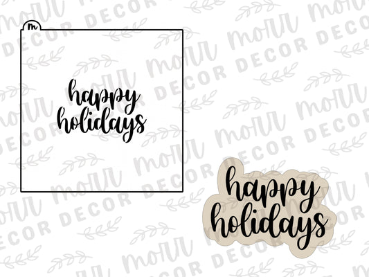 Happy Holidays Cookie Cutter + Cookie Stencil Combo  | Christmas Cookie Stencil | Christmas Cookie Cutter