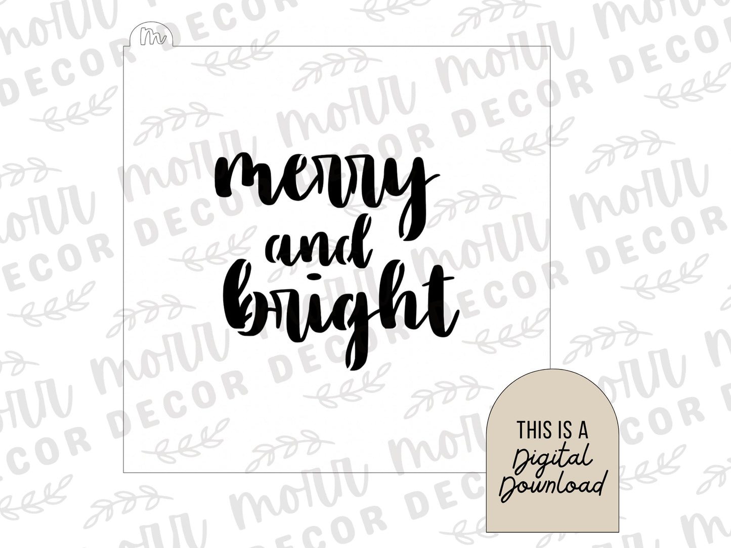 Merry and Bright Script Christmas Cookie Stencil DIGITAL DOWNLOAD | Christmas Stencil Svg | Cookie Stencil Download