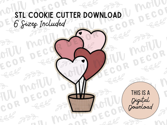 Heart Air Balloon Cookie Cutter Digital Download | Valentine's Day STL File Download | Holiday Cookie Cutter File Download