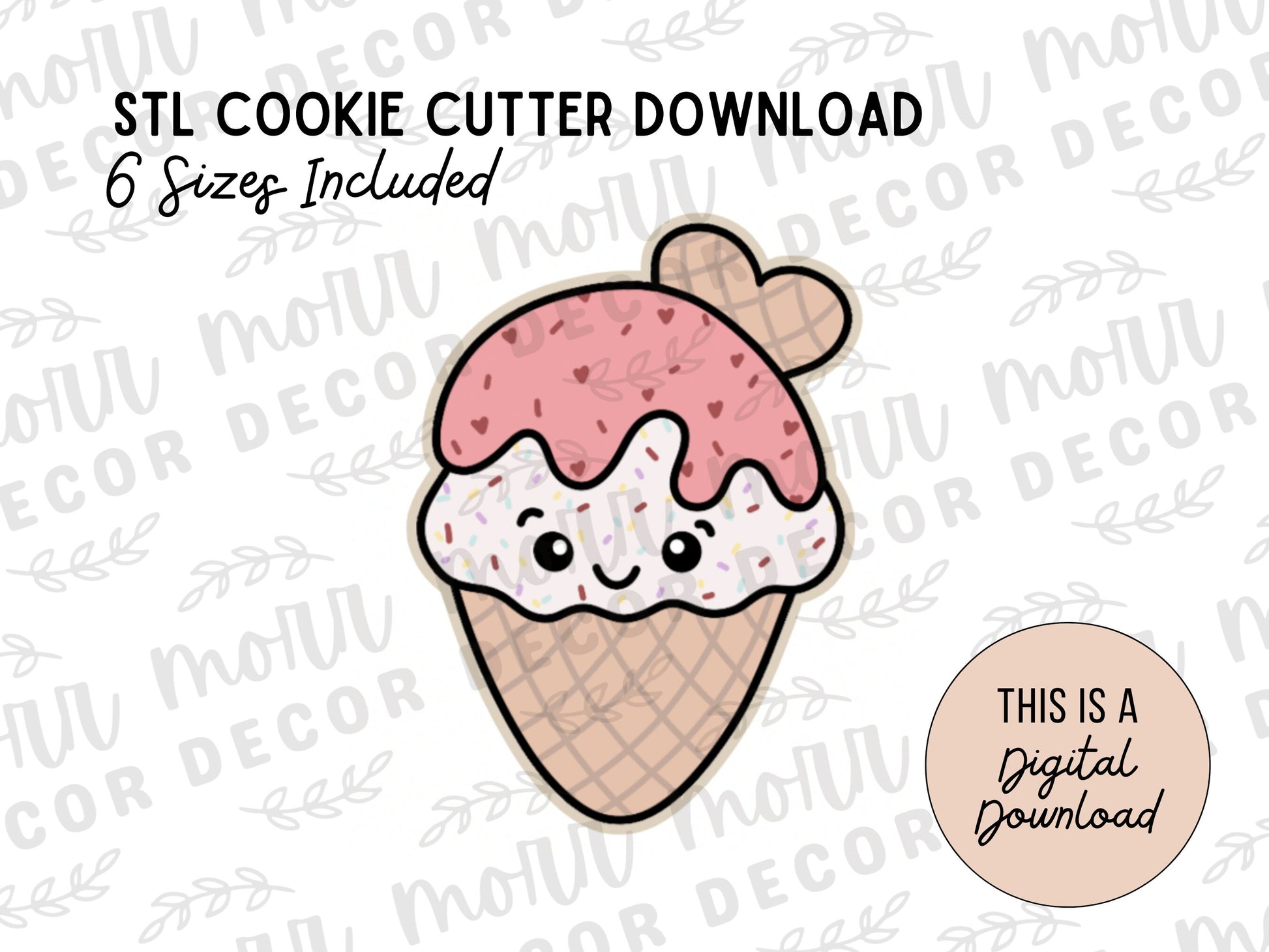 Ice Cream Cone Cookie Cutter Digital Download | Valentine's Day STL File Download | Holiday Cookie Cutter File Download