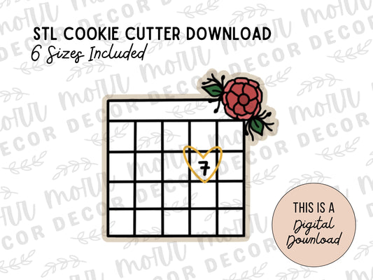 Floral Calendar Cookie Cutter Digital Download | Wedding STL File Download | Bridal Shower Cutter File Download