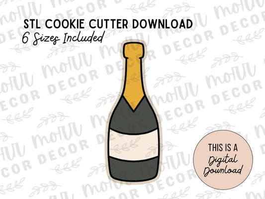 Champagne Bottle Cookie Cutter Digital Download | Wedding STL File Download | Bridal Shower Cutter File Download