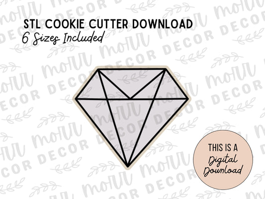 Diamond Cookie Cutter Digital Download | Wedding STL File Download | Bridal Shower Cutter File Download