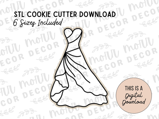 Wedding Dress 1 Cookie Cutter Digital Download | Wedding STL File Download | Bridal Shower Cutter File Download