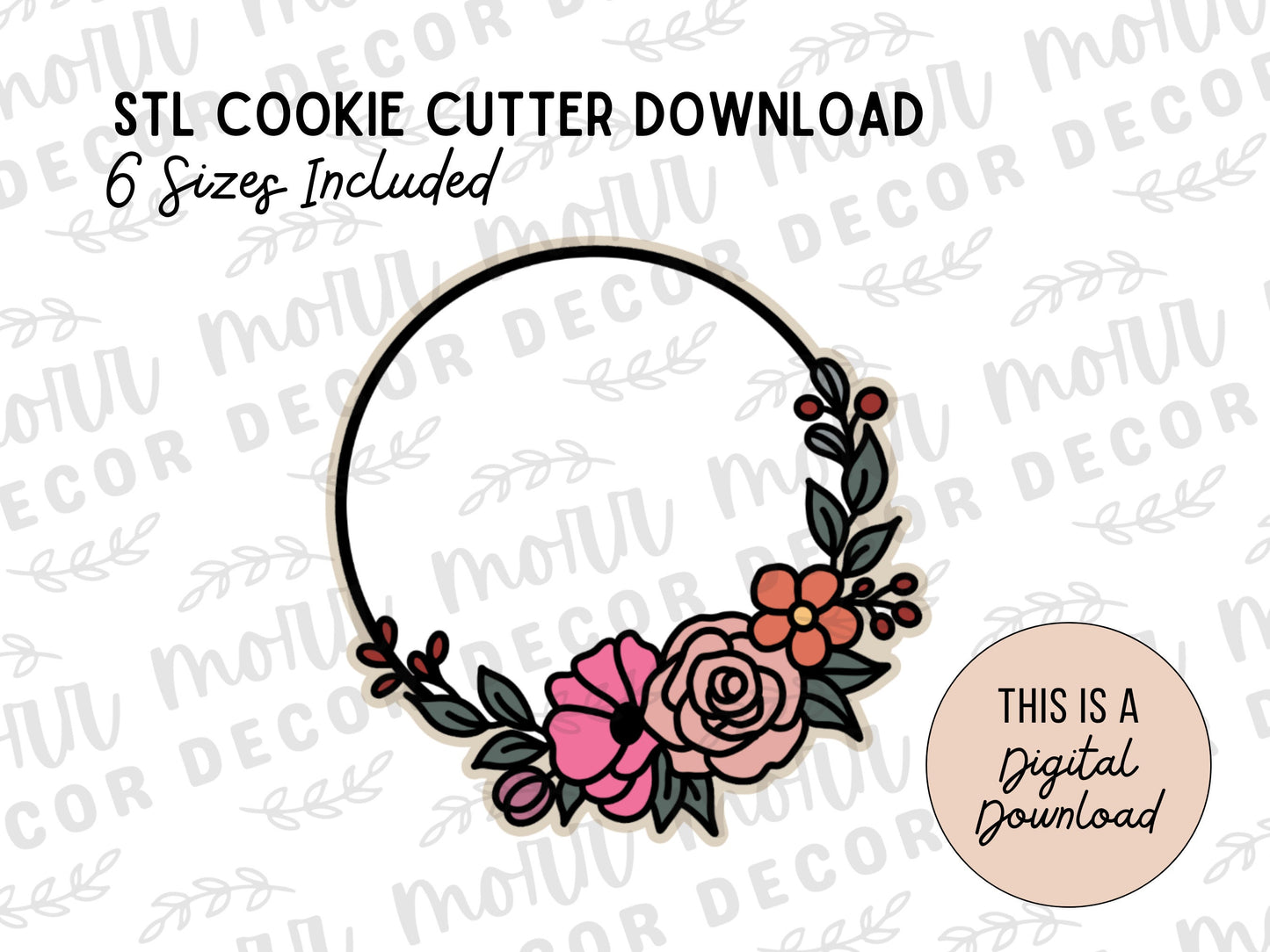 Floral Circle Plaque Cookie Cutter Digital Download | Wedding STL File Download | Bridal Shower Cutter File Download