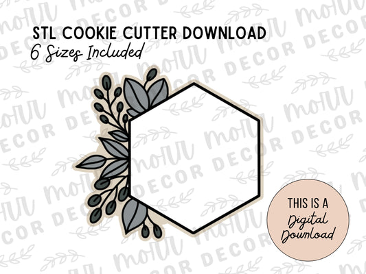 Floral Hexagon Plaque 3 Cookie Cutter Digital Download | Wedding STL File Download | Bridal Shower Cutter File Download