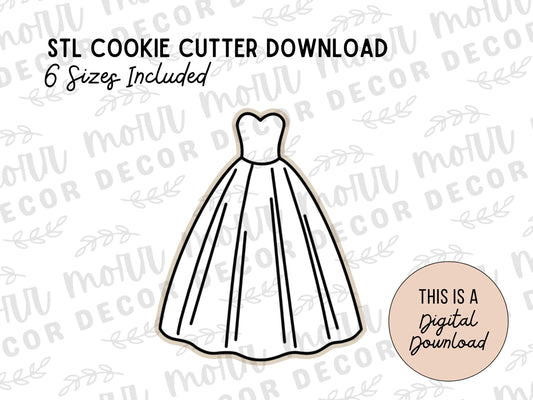 Wedding Dress 2 Cookie Cutter Digital Download | Wedding STL File Download | Bridal Shower Cutter File Download