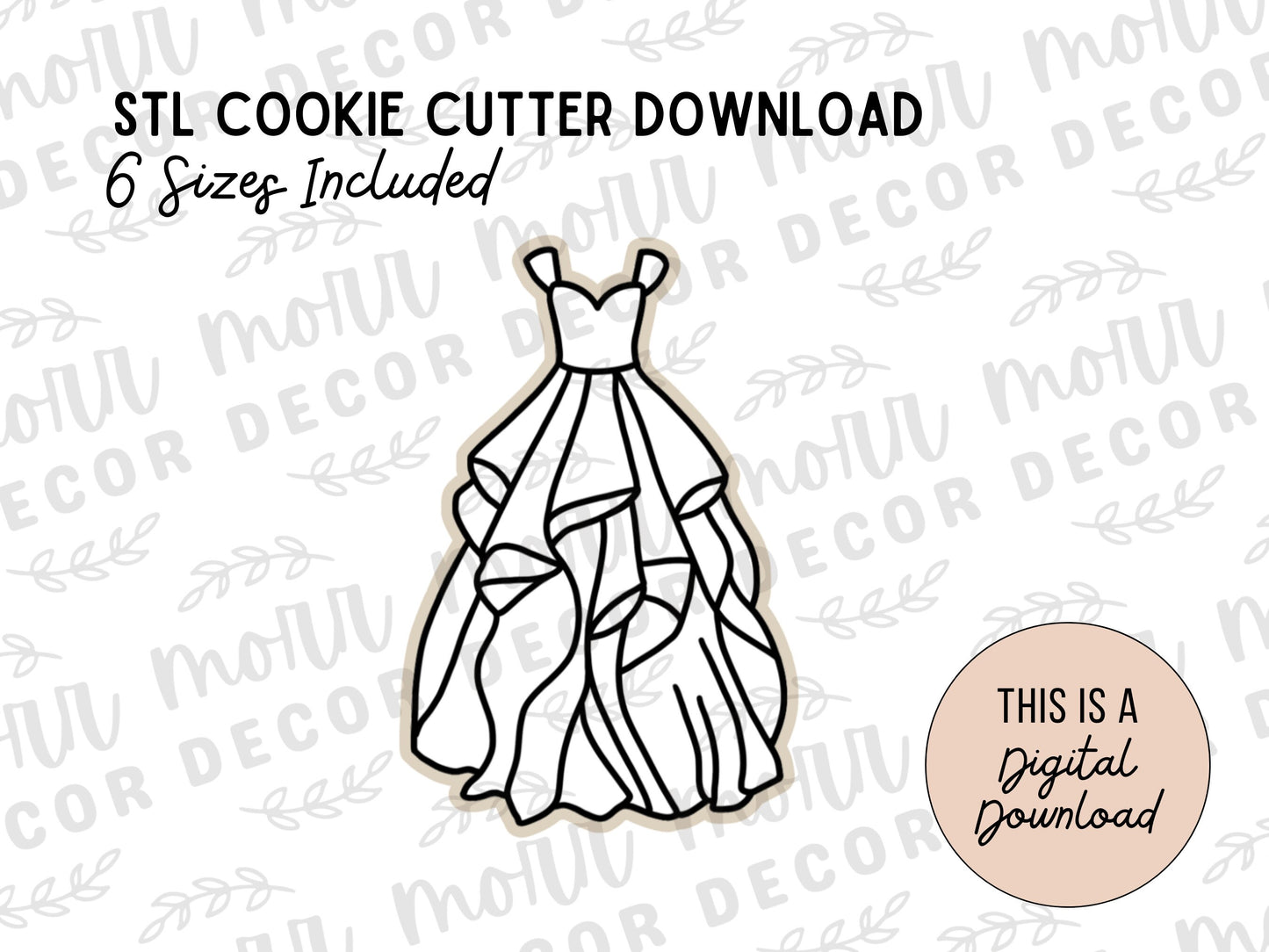 Wedding Dress 3 Cookie Cutter Digital Download | Wedding STL File Download | Bridal Shower Cutter File Download