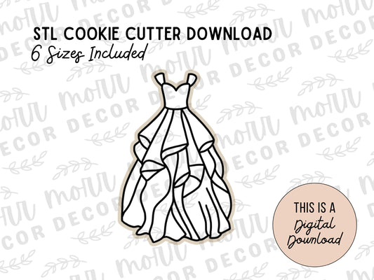 Wedding Dress 3 Cookie Cutter Digital Download | Wedding STL File Download | Bridal Shower Cutter File Download